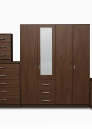 1-HALF MIRROR 4 DOOR WARDROBE SET (Assembled)