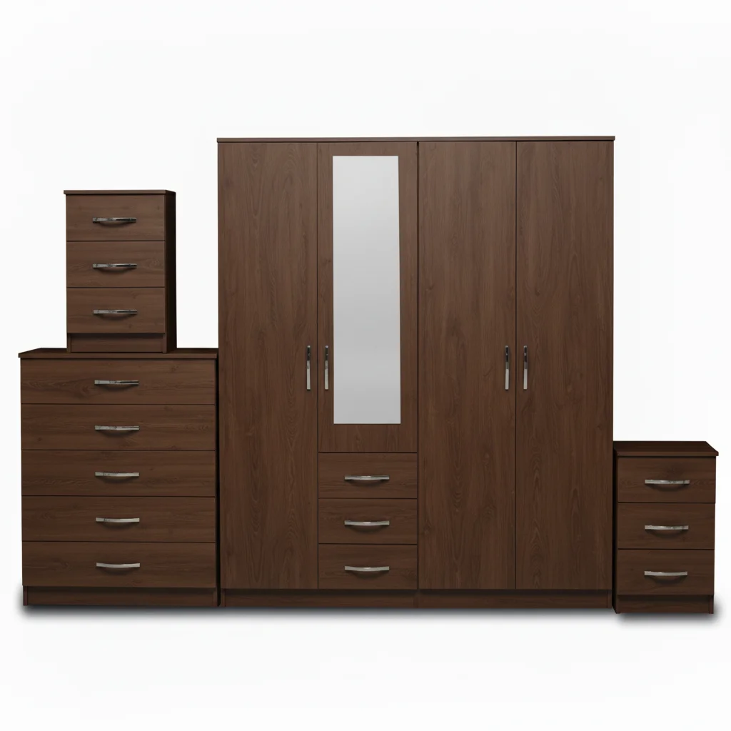 1-HALF MIRROR 4 DOOR WARDROBE SET (Assembled)
