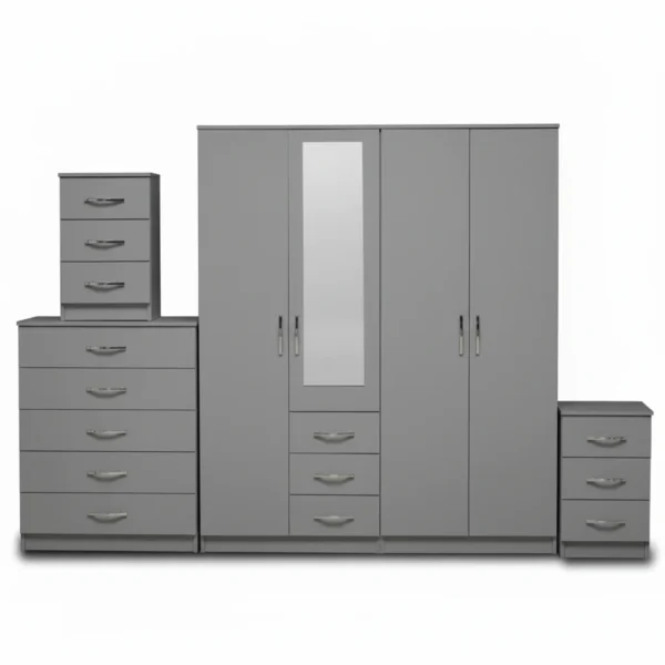 1-HALF MIRROR 4 DOOR WARDROBE SET (Assembled) - Image 4