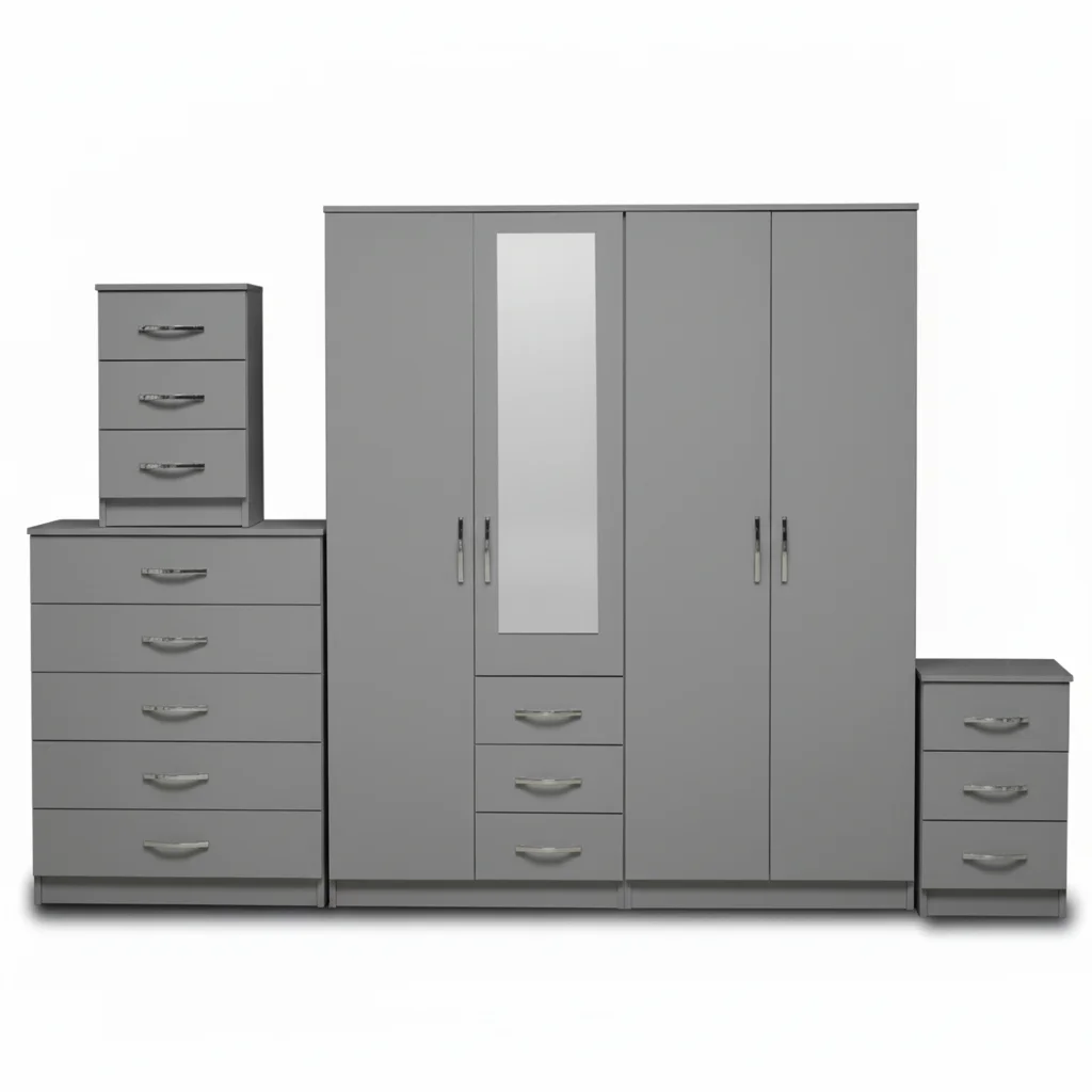 1-HALF MIRROR 4 DOOR WARDROBE SET (Assembled) - Image 4