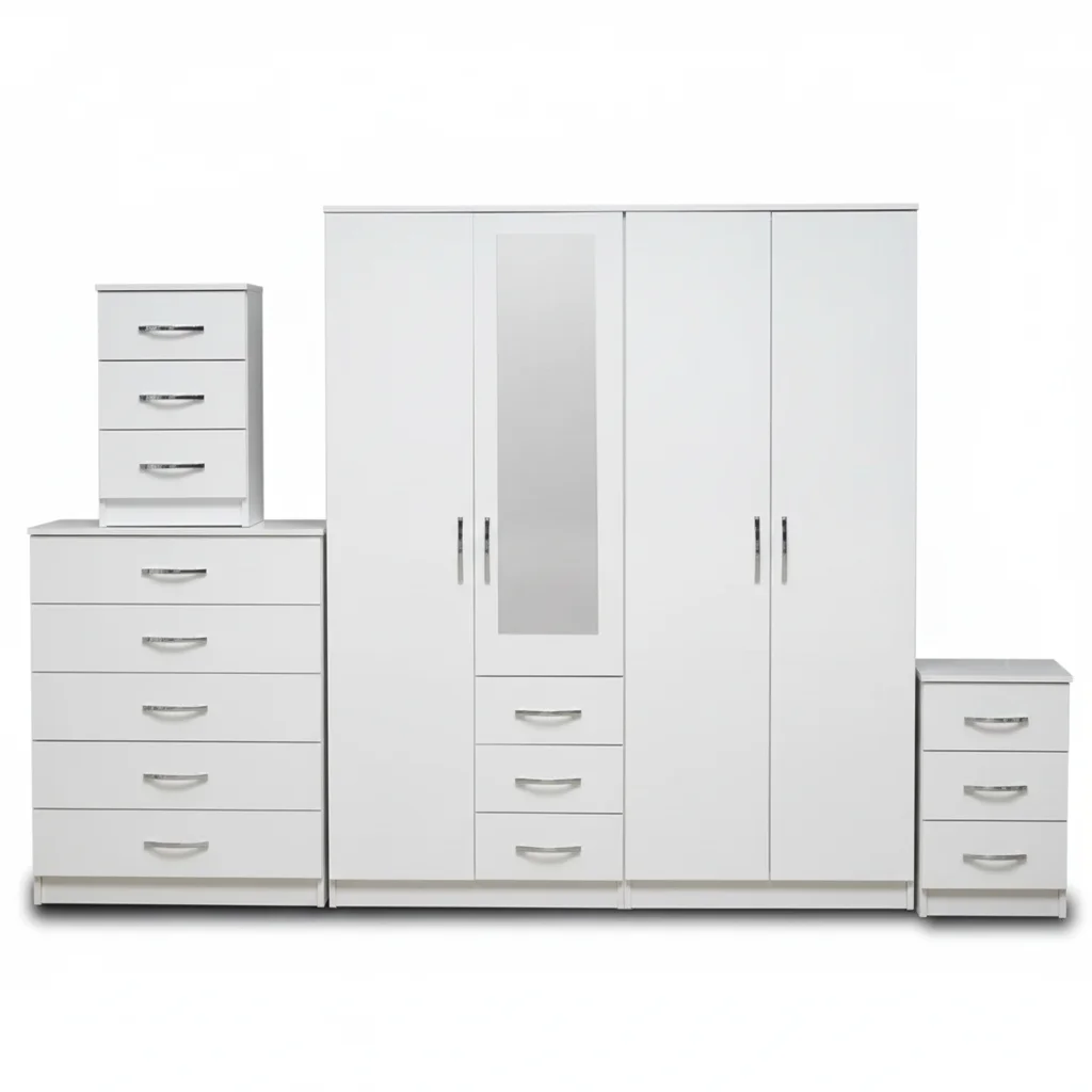 1-HALF MIRROR 4 DOOR WARDROBE SET (Assembled) - Image 2