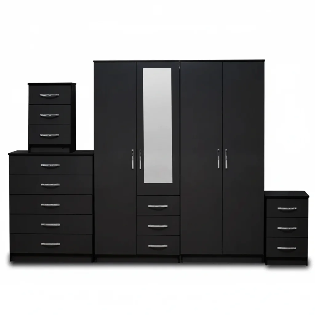 1-HALF MIRROR 4 DOOR WARDROBE SET (Assembled) - Image 5