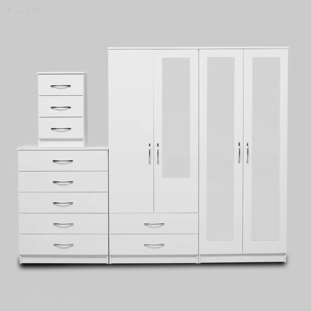 2-FULL, 1-HALF MIRROR 4 DOOR WARDROBE SET (Assembled) - Image 3