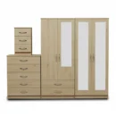 2-FULL, 1-HALF MIRROR 4 DOOR WARDROBE SET (Assembled)