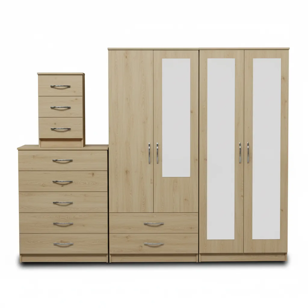 2-FULL, 1-HALF MIRROR 4 DOOR WARDROBE SET (Assembled) - Image 2