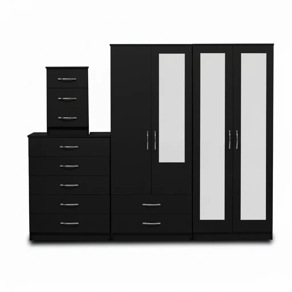 2-FULL, 1-HALF MIRROR 4 DOOR WARDROBE SET (Assembled) - Image 4