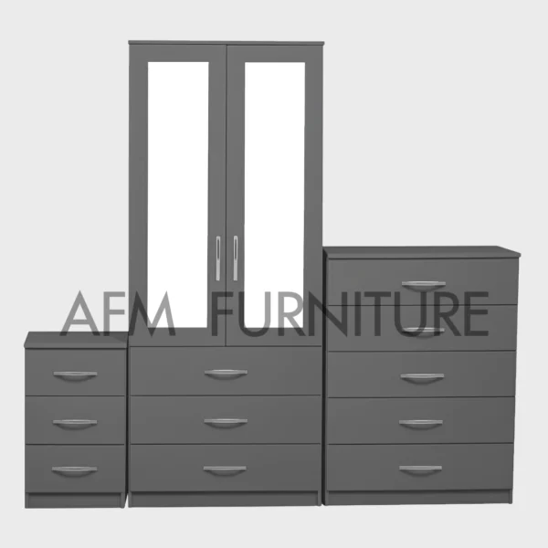 2-HALF MIRROR 2 DOOR WARDROBE SET (Assembled) - Image 2