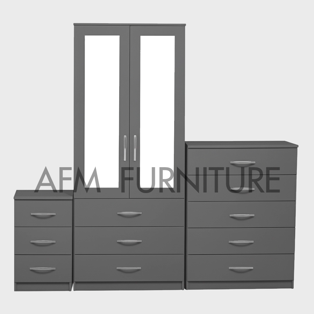 2-HALF MIRROR 2 DOOR WARDROBE SET (Assembled) - Image 2