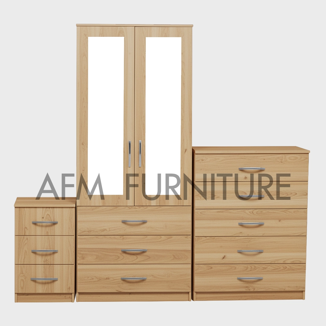 2-HALF MIRROR 2 DOOR WARDROBE SET (Assembled) - Image 3
