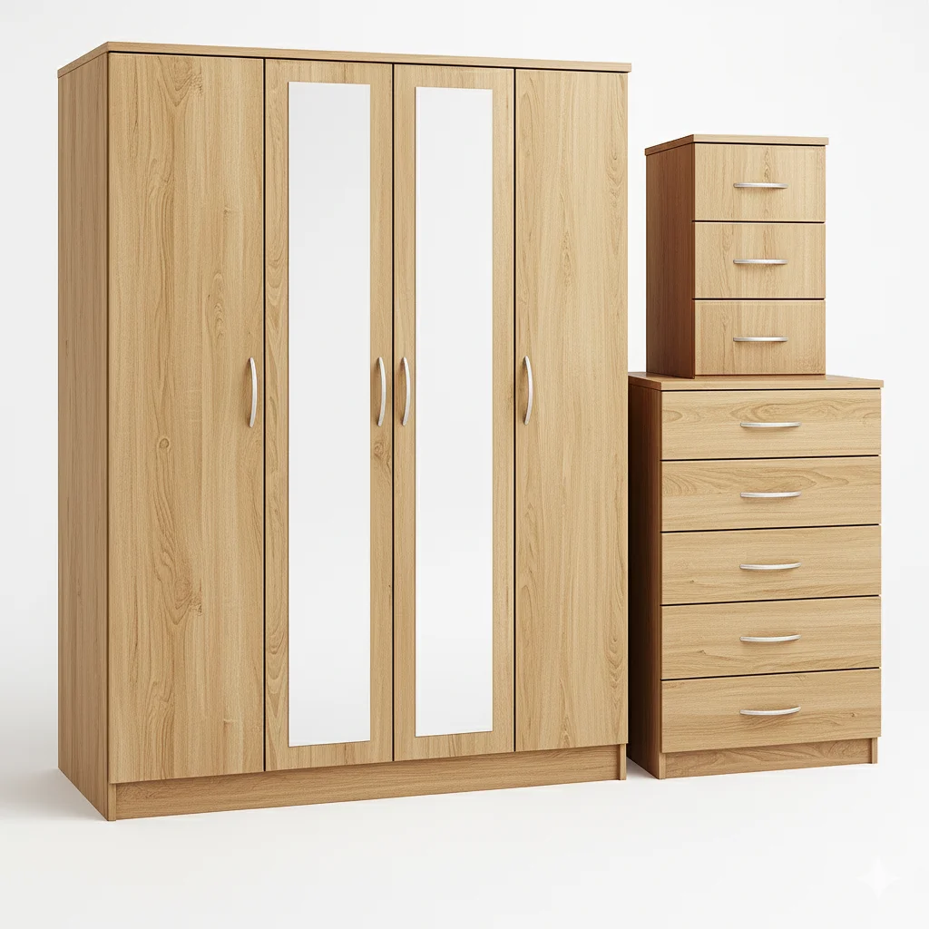 2-FULL CENTER MIRROR 4 DOOR WARDROBE SET (Assembled) - Image 3