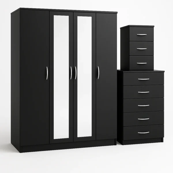 2-FULL CENTER MIRROR 4 DOOR WARDROBE SET (Assembled) - Image 2