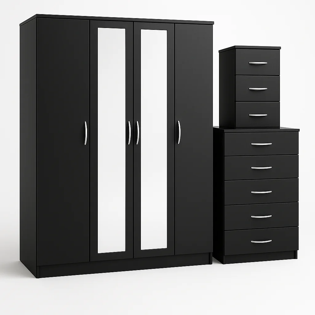 2-FULL CENTER MIRROR 4 DOOR WARDROBE SET (Assembled) - Image 2
