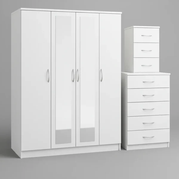 2-FULL CENTER MIRROR 4 DOOR WARDROBE SET (Assembled) - Image 4