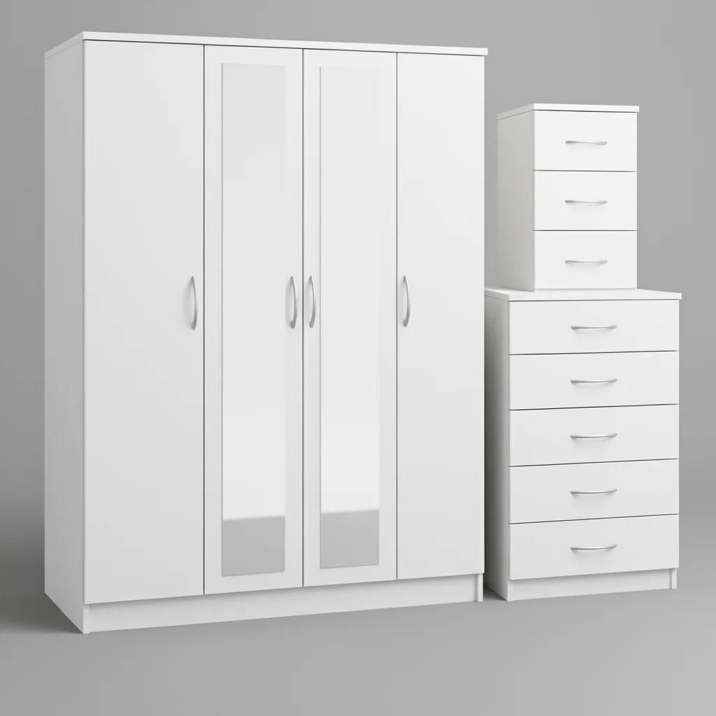 2-FULL CENTER MIRROR 4 DOOR WARDROBE SET (Assembled) - Image 4