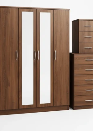 2-FULL CENTER MIRROR 4 DOOR WARDROBE SET (Assembled)