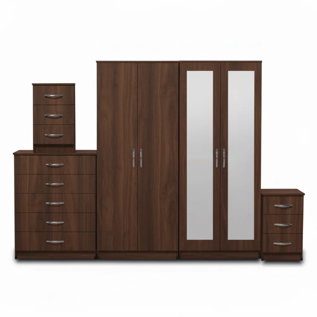 2-FULL MIRROR 4 DOOR WARDROBE SET (Assembled) - Image 4