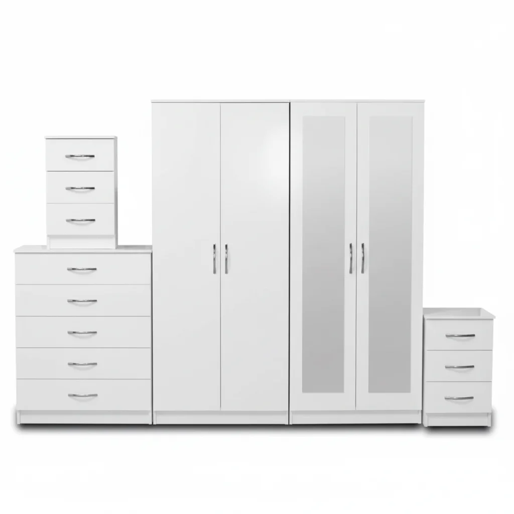 2-FULL MIRROR 4 DOOR WARDROBE SET (Assembled) - Image 3