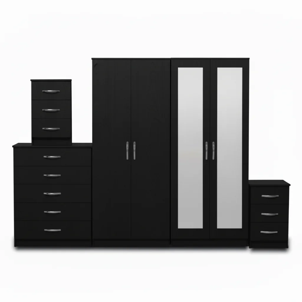 2-FULL MIRROR 4 DOOR WARDROBE SET (Assembled) - Image 5