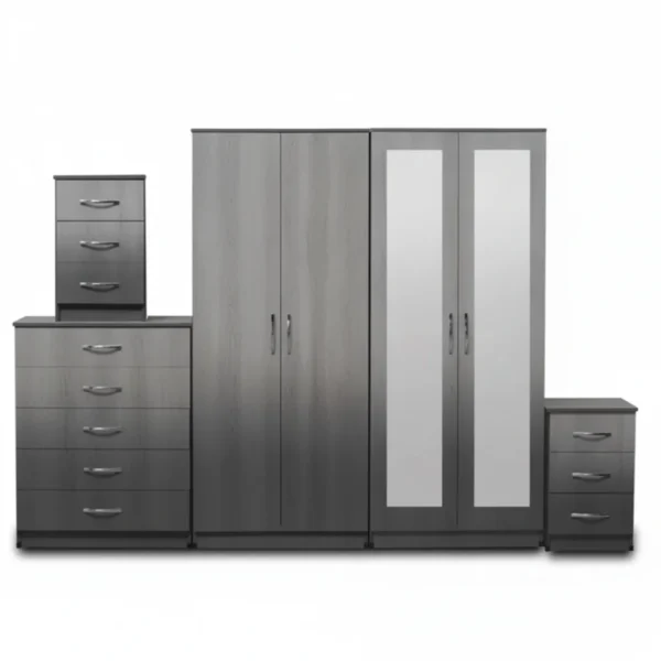 2-FULL MIRROR 4 DOOR WARDROBE SET (Assembled) - Image 2