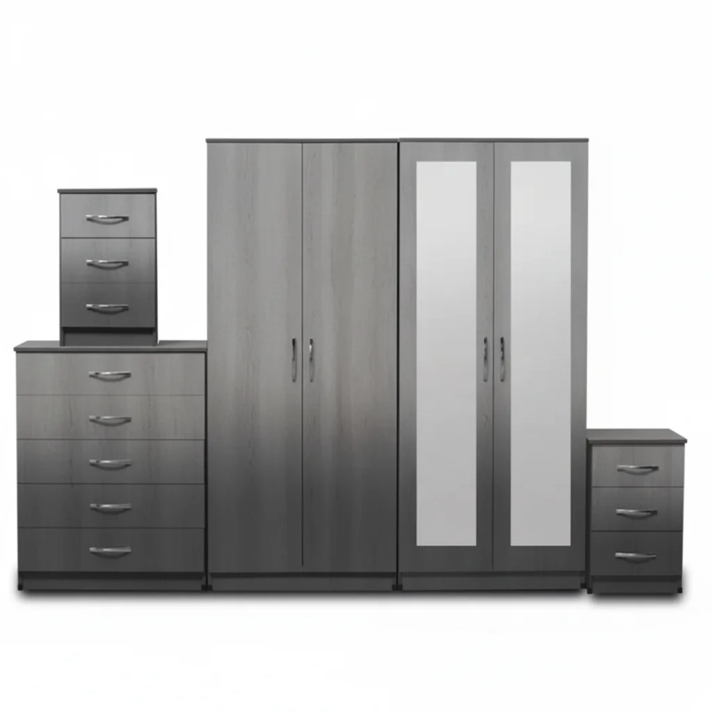 2-FULL MIRROR 4 DOOR WARDROBE SET (Assembled) - Image 2