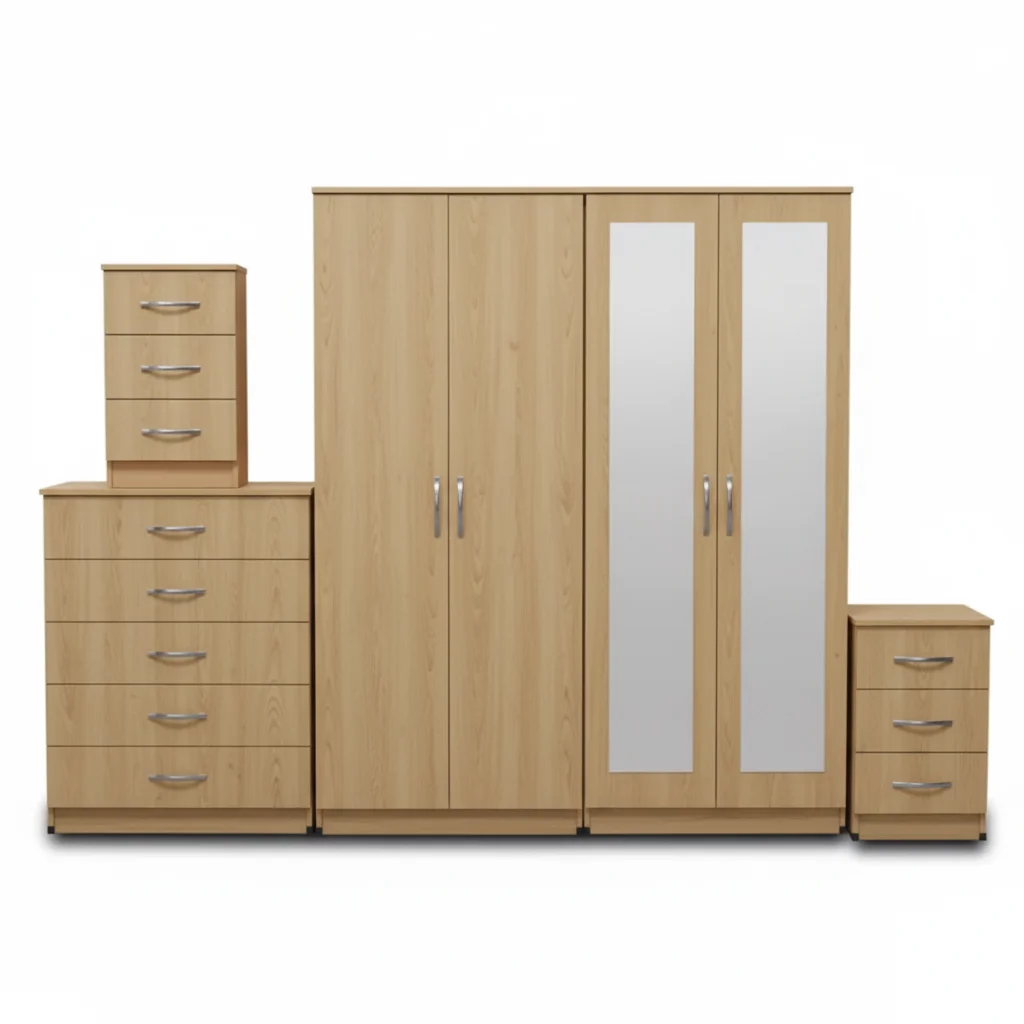 2-FULL MIRROR 4 DOOR WARDROBE SET (Assembled)
