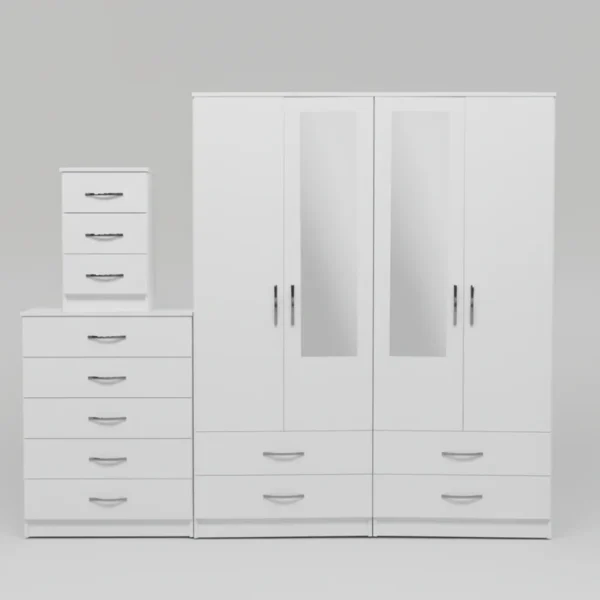2-HALF MIRROR WITH 4-BOTTOM DRAWERS  4 DOOR WARDROBE SET (Assembled) - Image 5