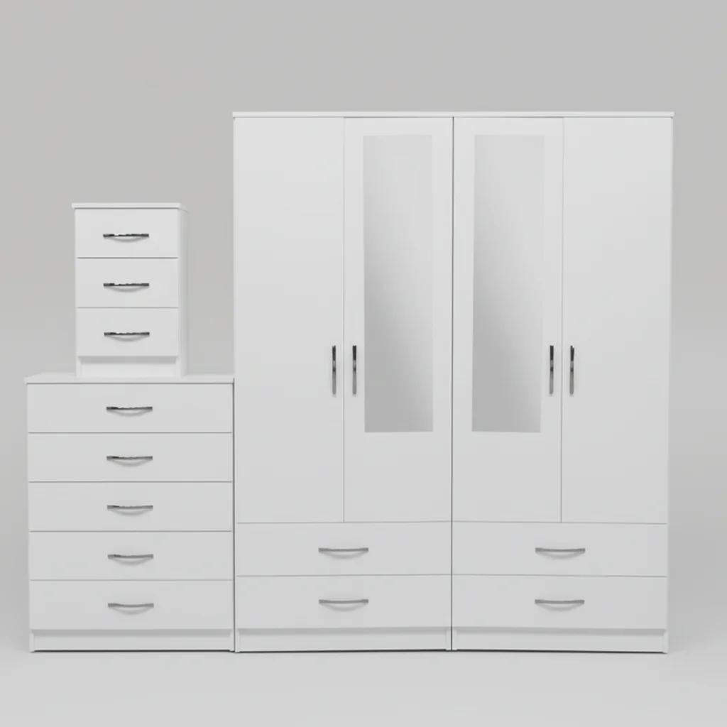 2-HALF MIRROR WITH 4-BOTTOM DRAWERS  4 DOOR WARDROBE SET (Assembled) - Image 5