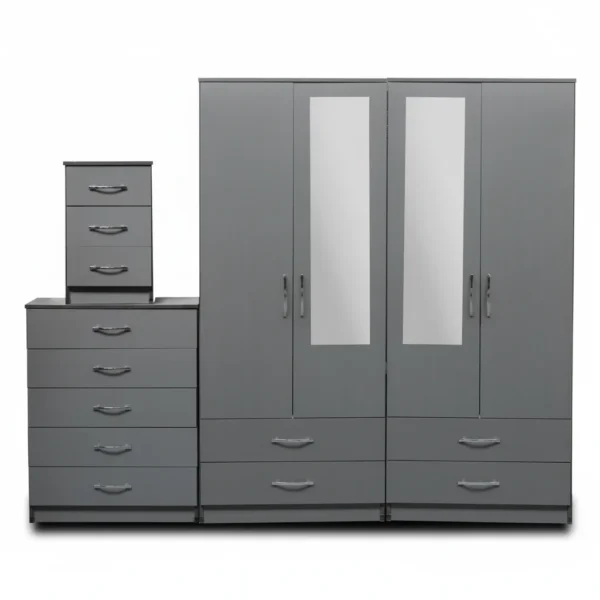 2-HALF MIRROR WITH 4-BOTTOM DRAWERS  4 DOOR WARDROBE SET (Assembled) - Image 4
