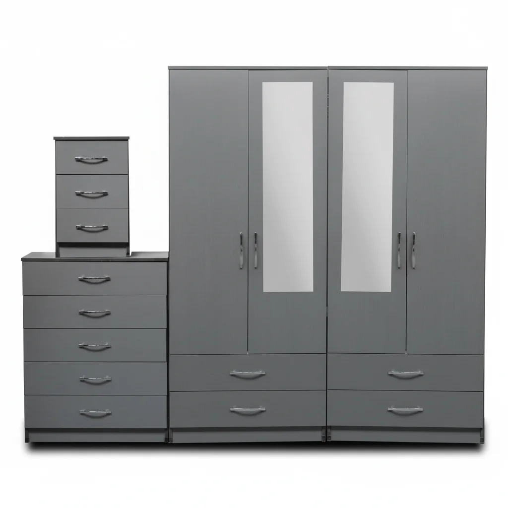 2-HALF MIRROR WITH 4-BOTTOM DRAWERS  4 DOOR WARDROBE SET (Assembled) - Image 4