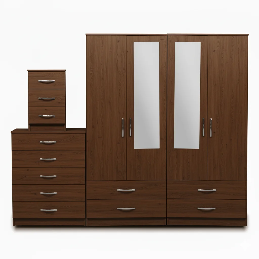 2-HALF MIRROR WITH 4-BOTTOM DRAWERS  4 DOOR WARDROBE SET (Assembled) - Image 3