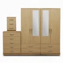 2-HALF MIRROR WITH 4-BOTTOM DRAWERS  4 DOOR WARDROBE SET (Assembled)
