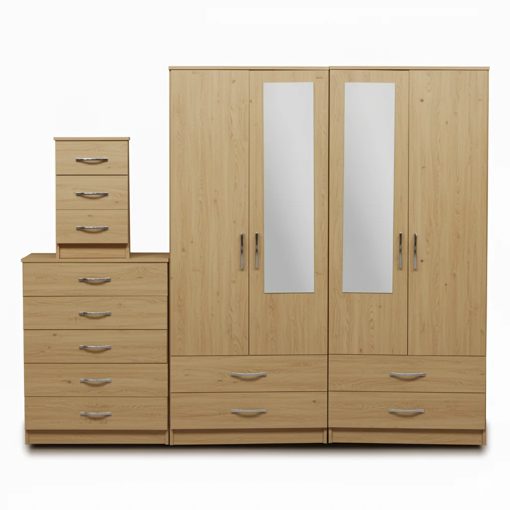 2-HALF MIRROR WITH 4-BOTTOM DRAWERS  4 DOOR WARDROBE SET (Assembled) - Image 2