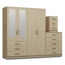 2-HALF MIRROR WITH 2-BOTTOM DRAWERS 4 DOOR WARDROBE SET (Assembled)