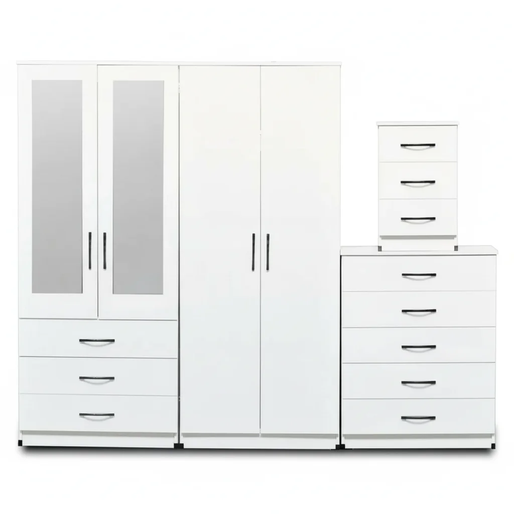 2-HALF MIRROR WITH 2-BOTTOM DRAWERS 4 DOOR WARDROBE SET (Assembled) - Image 2
