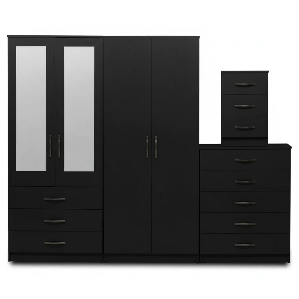 2-HALF MIRROR WITH 2-BOTTOM DRAWERS 4 DOOR WARDROBE SET (Assembled) - Image 5