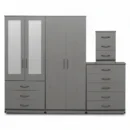 2-HALF MIRROR WITH 2-BOTTOM DRAWERS 4 DOOR WARDROBE SET (Assembled)