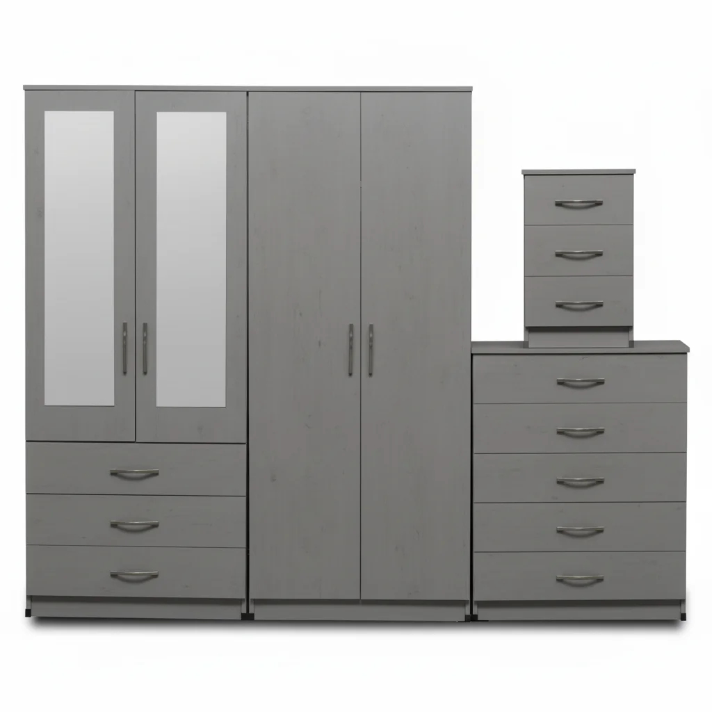 2-HALF MIRROR WITH 2-BOTTOM DRAWERS 4 DOOR WARDROBE SET (Assembled) - Image 4