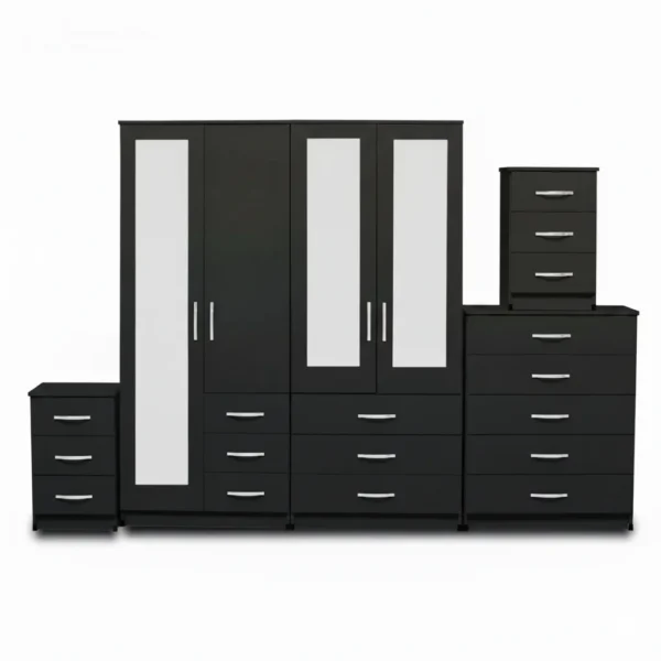 1-FULL, 2-HALLF MIRROR 4 DOOR WARDROBE SET (Assembled) - Image 2