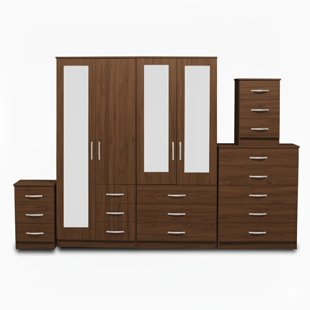 1-FULL, 2-HALLF MIRROR 4 DOOR WARDROBE SET (Assembled) - Image 5