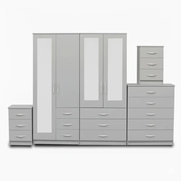 1-FULL, 2-HALLF MIRROR 4 DOOR WARDROBE SET (Assembled)