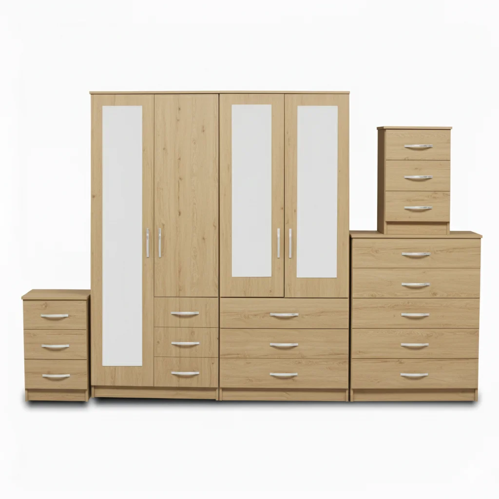 1-FULL, 2-HALLF MIRROR 4 DOOR WARDROBE SET (Assembled) - Image 4