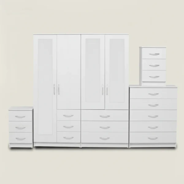 1-FULL, 2-HALLF MIRROR 4 DOOR WARDROBE SET (Assembled) - Image 3