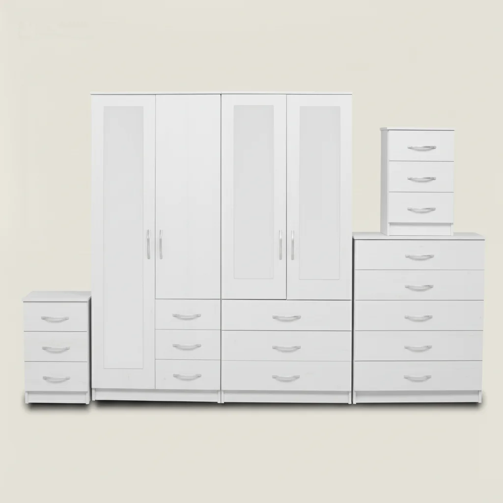 1-FULL, 2-HALLF MIRROR 4 DOOR WARDROBE SET (Assembled) - Image 3