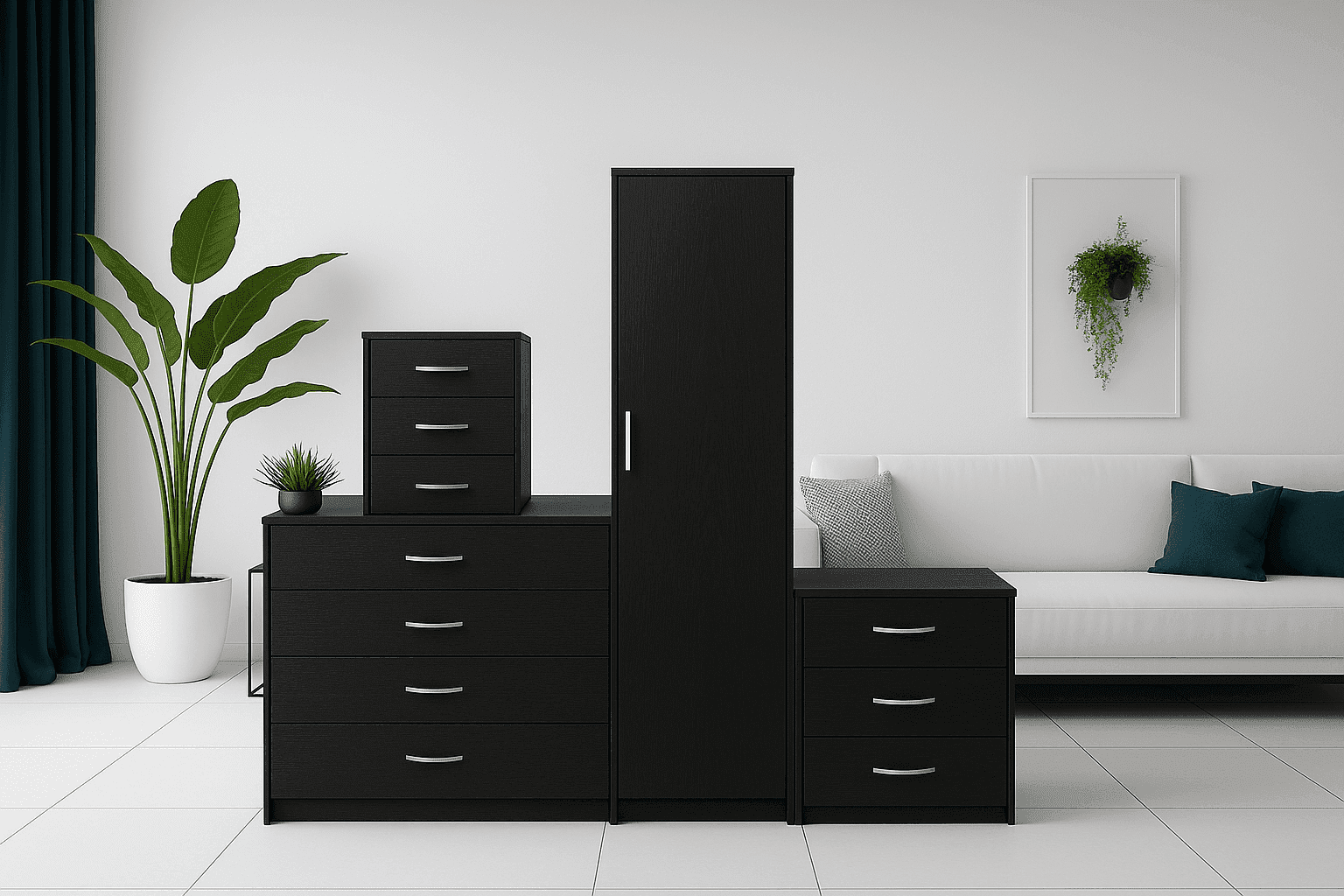 1 Door Wardrobe Set Black ( Assembled )