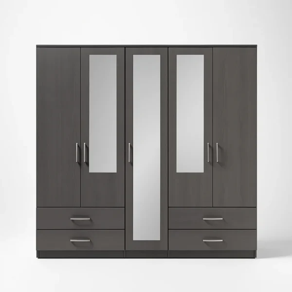 2-HALF & 1-FULL MIRROR 5 DOOR WARDROBE SET (Assembled) - Image 2