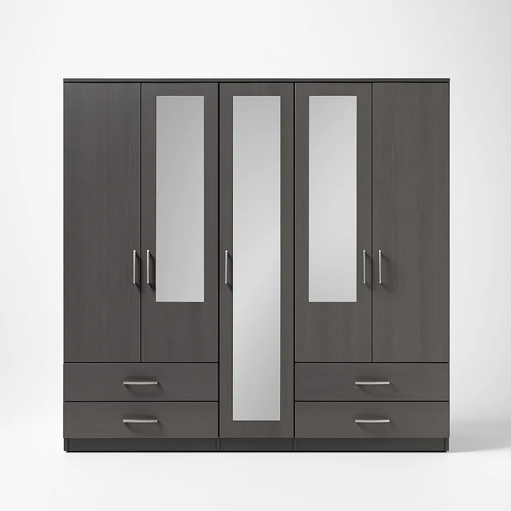 2-HALF & 1-FULL MIRROR 5 DOOR WARDROBE SET (Assembled) - Image 2