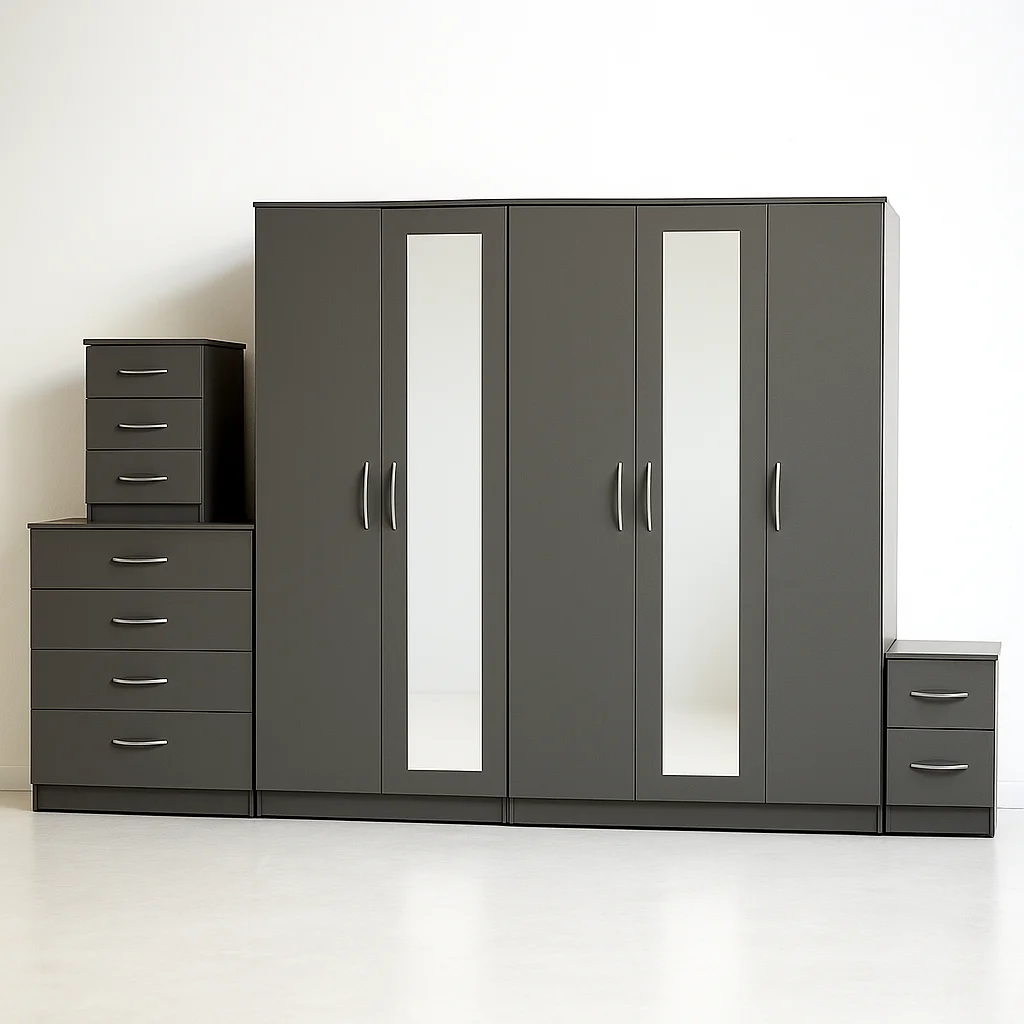 2-FULL MIRROR 5 DOOR WARDROBE SET (Assembled) - Image 5