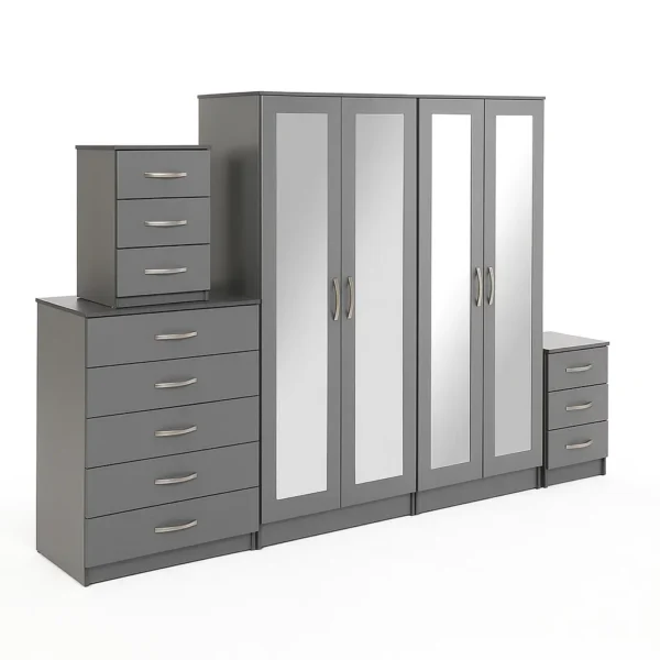 4-FULL MIRROR 4 DOOR WARDROBE SET (Assembled) - Image 5