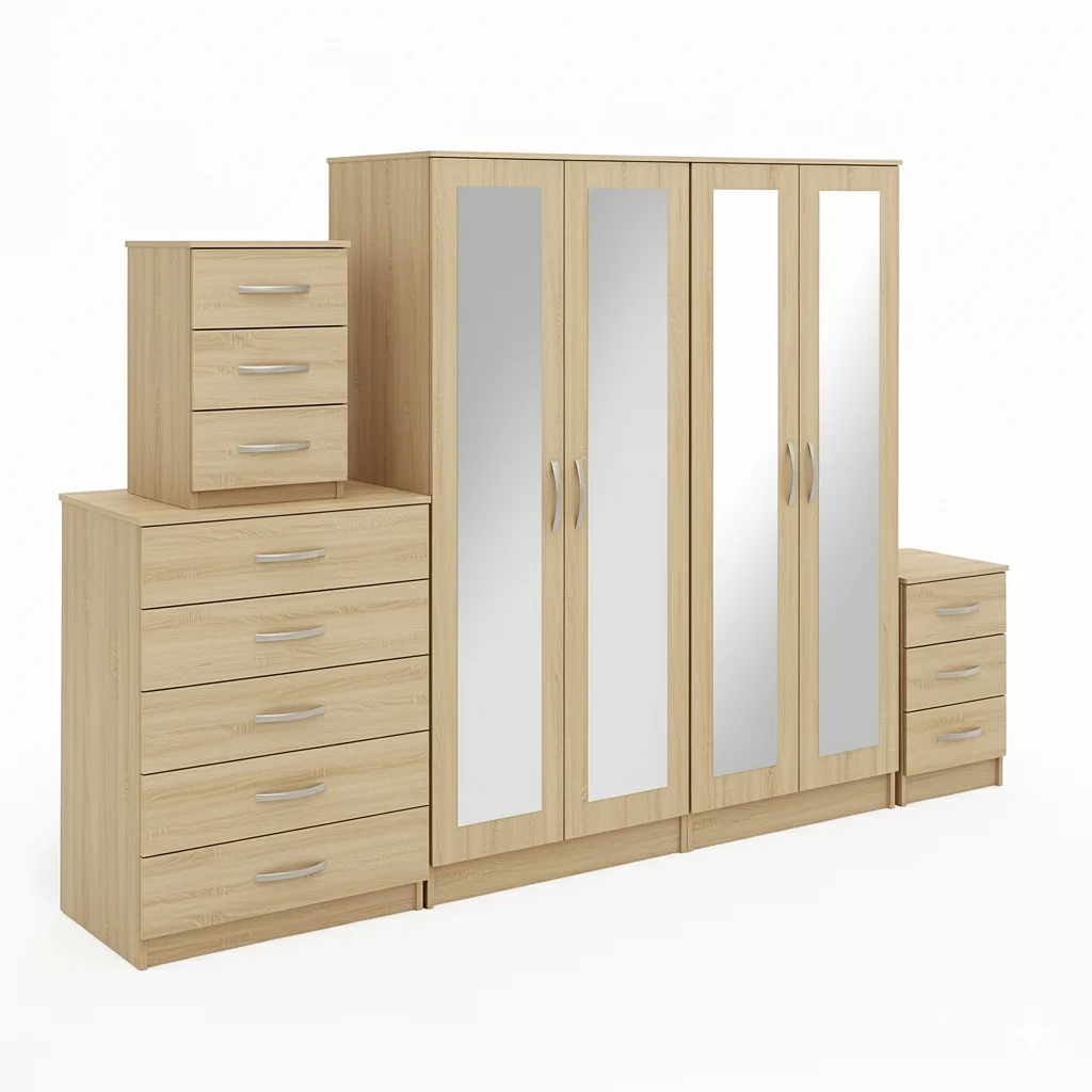 4-FULL MIRROR 4 DOOR WARDROBE SET (Assembled) - Image 4