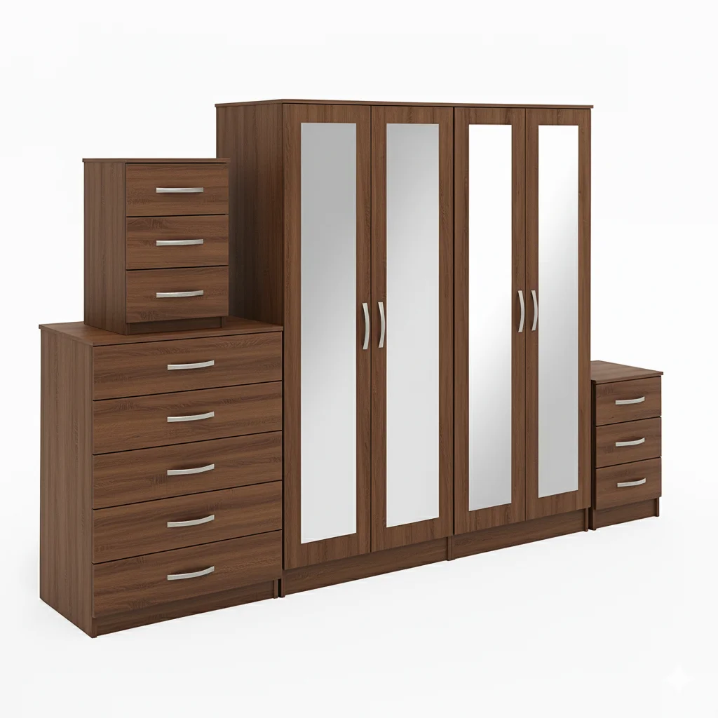 4-FULL MIRROR 4 DOOR WARDROBE SET (Assembled) - Image 2